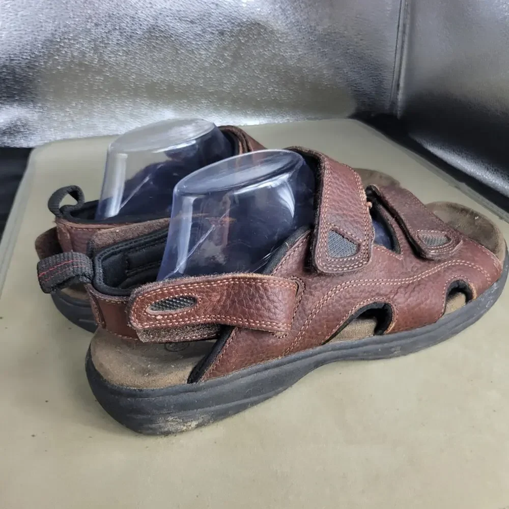 EARTH SHOE Sandals Men Size 10.5 Fisherman Brown Leather Strap Comfort Adjusting